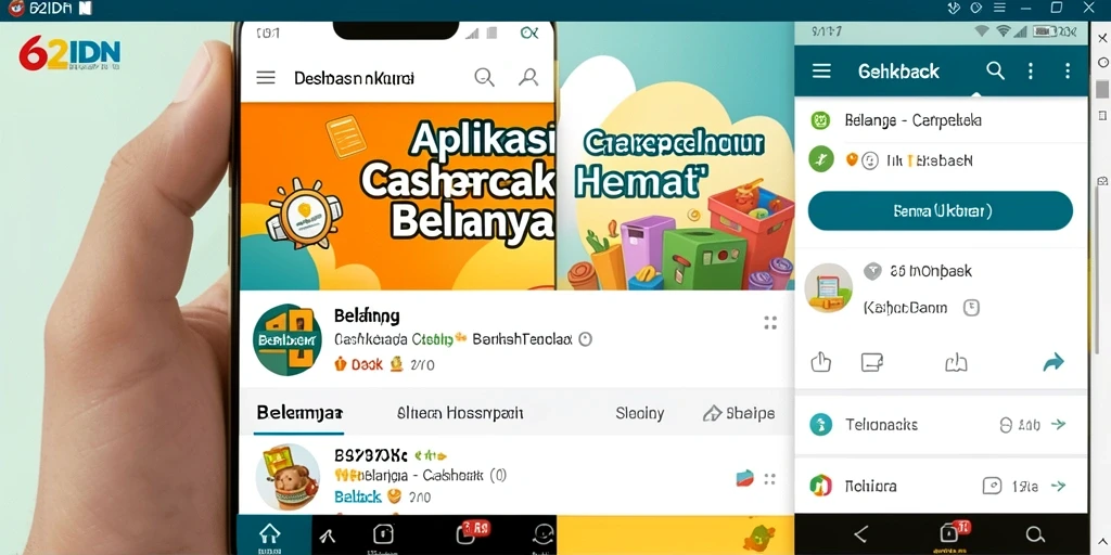 Antarmuka aplikasi 62IDN menampilkan berbagai pilihan cashback.