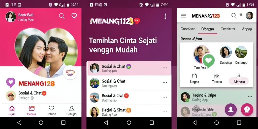Tampilan antarmuka pengguna aplikasi Dating App MENANG123 yang menarik.