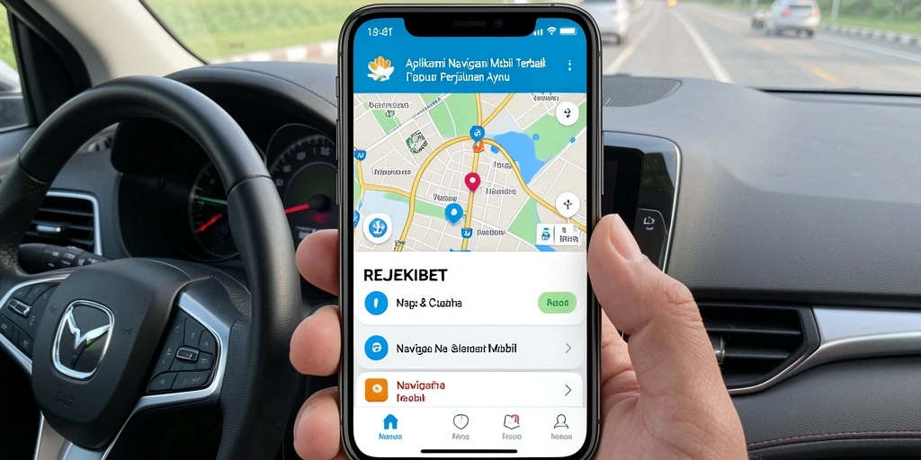 Tampilan antarmuka pengguna aplikasi REJEKIBET yang intuitif untuk navigasi mobil.