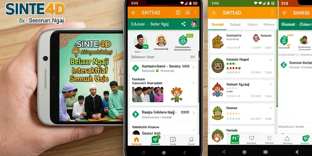 Antarmuka aplikasi SINTE4D yang interaktif dan menarik untuk belajar ngaji.