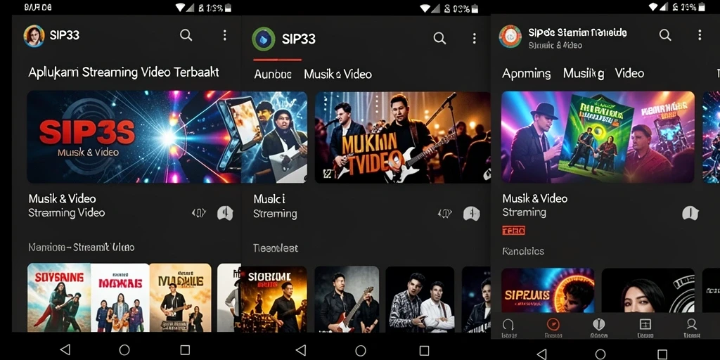 Antarmuka aplikasi SIP33 dengan akses cepat ke video dan musik.