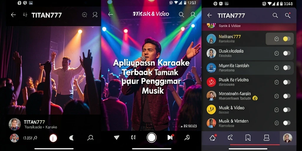 Antarmuka aplikasi TITAN777 menampilkan fitur-fitur karaoke yang user-friendly.