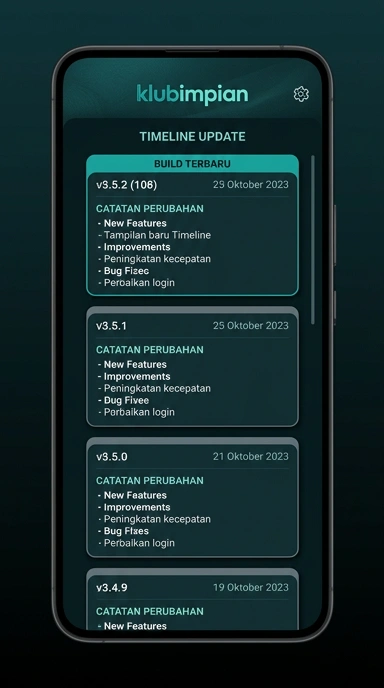 Riwayat Versi Terbaru Aplikasi klubimpian